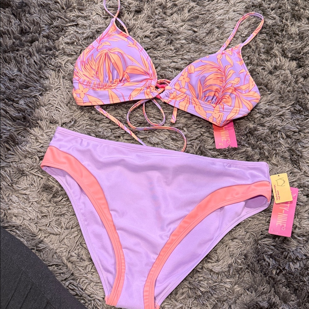 Floral Purple and Pink Bikini Set